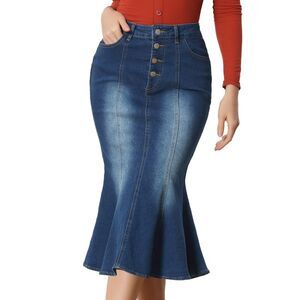 Fishtail Denim Skirt Slim Fit Midi Skirts Blue